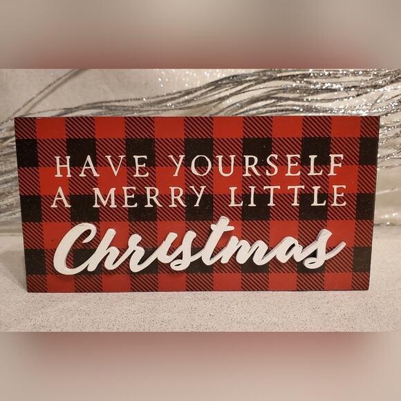 Buffalo Plaid Bundle of 3 Christmas Holiday Wooden Shelf Sitter sign Decor - Picture 2 of 4